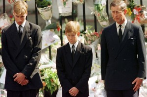 PRINCE CHARLES WITH PRINCE HARRY AT FUNERAL OF DIANA